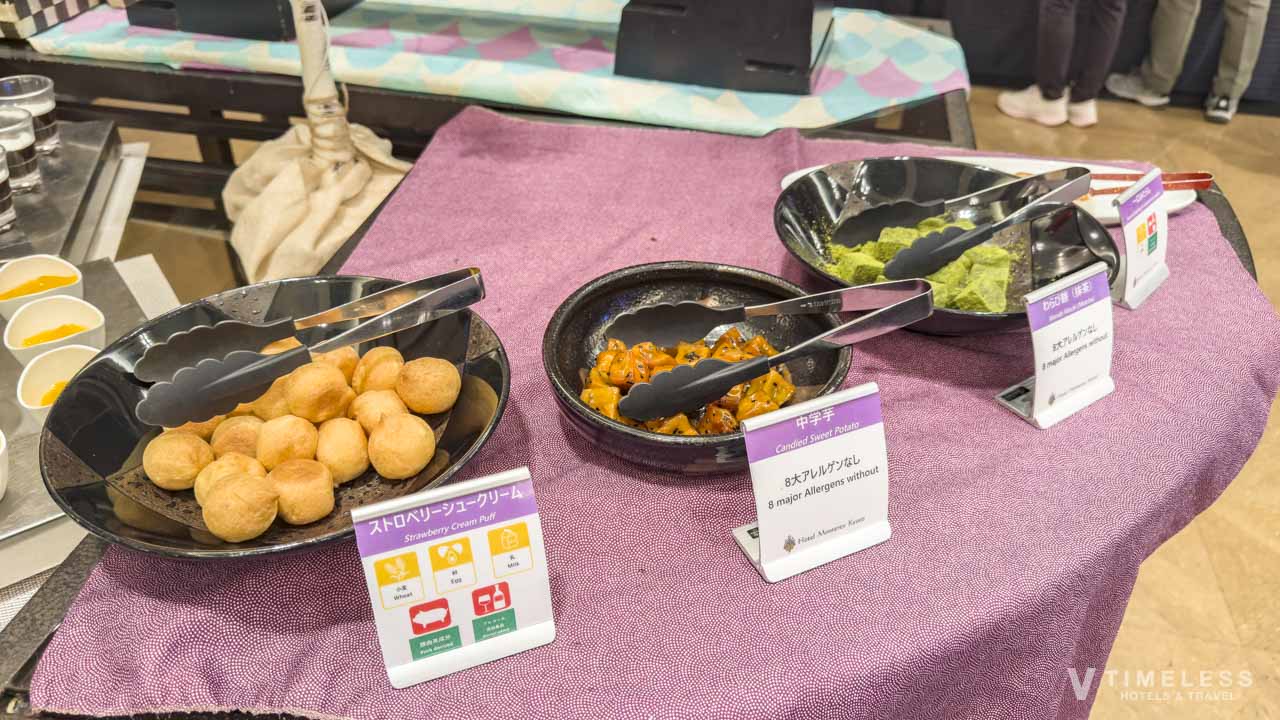 ホテルモントレ京都 朝食ビュッフェのデザートと温菜|シュークリームや大学芋が並ぶ朝の甘味コーナー