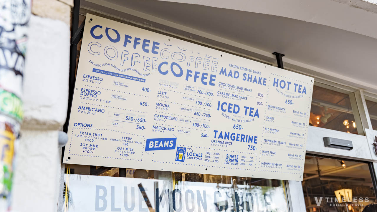 ジバゴ コーヒー ワークス オキナワ アメリカンビレッジ北谷のドリンクメニュー看板