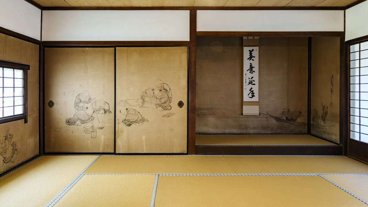 京都・建仁寺の書院を彩る唐子遊戯図の襖絵。無邪気な子どもたちの姿に心がほっと和む静かな和の空間