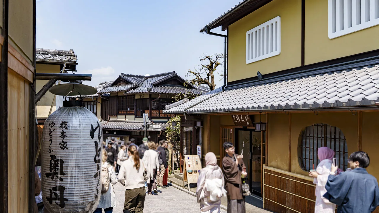 「ゆどうふ」と染め抜かれた大提灯が下がる湯どうふの老舗