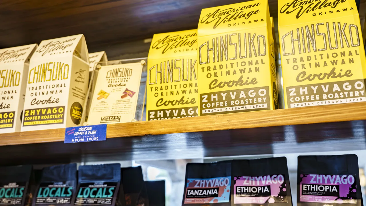 ジバゴ コーヒー ワークス オキナワ アメリカンビレッジ北谷で販売される沖縄限定チンスコーとコーヒー豆